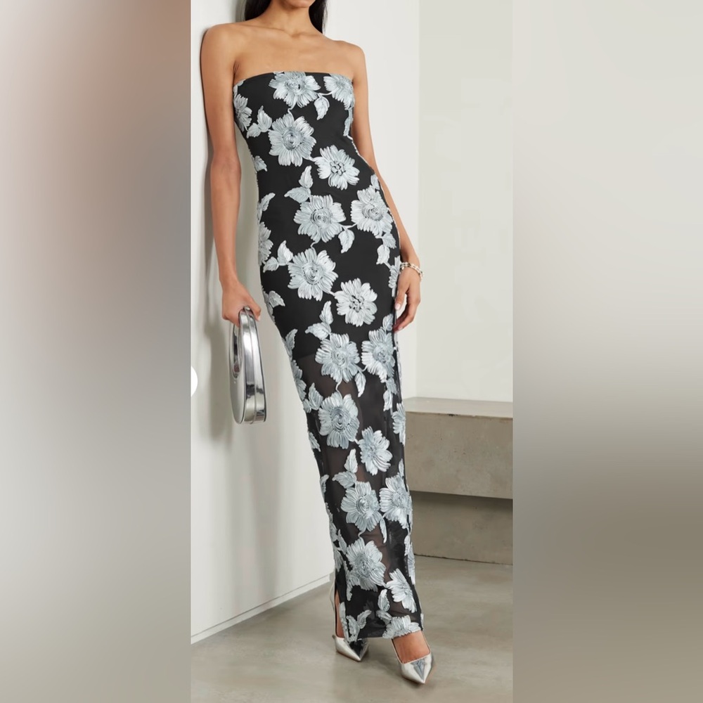 ROTATE BIRGER CHRISTENSEN
Strapless appliquéd recycled-mesh and satin ma…